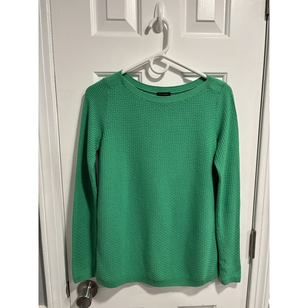 Talbots‎ Kelly Green Boat Neck Woven Pattern Sweater Sz XS